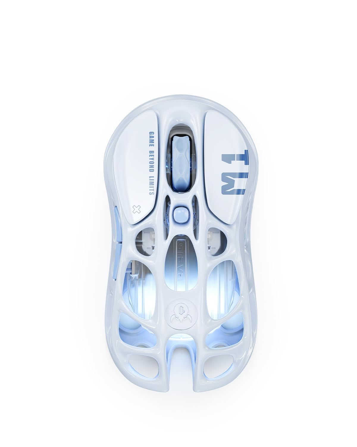 GravaStar Mercury M1 Pro Mouse Gaming, Lega di magnesio ultraleggera, 26.000 DPI, Sensore PAW3395DM, 5 tasti programmabili, Cablato/2.4G/BT, Fino a 200 h di batteria (Blu Ghiaccio)