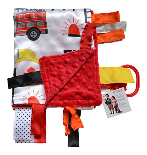 Image of Baby Sensory, Security & Teething Closed Ribbon Tag Lovey Blanket with Minky Dot Fabric: 14”X18” (Firefighter)