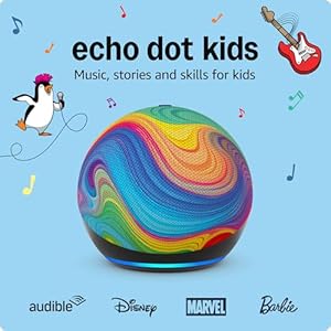 Amazon Echo Dot Kids (2022 release), Designed for kids, with Alexa+ Early Access, parental controls, Includes 1 Year of Amazon Kids+, Rainbow Swirl
