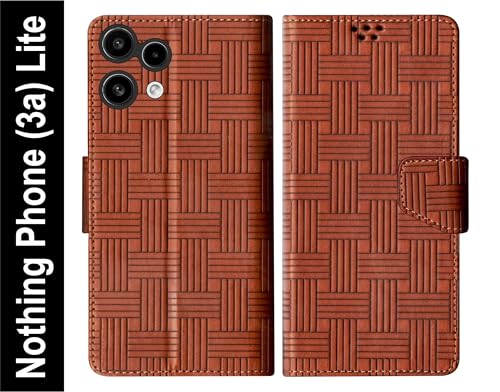 Image of SBMS Flip Cover for Nothing Phone (3a) Lite Back Cover Case with Magnatic Closure | Genuine Leather Finish | Inbuilt Stand | Card & Money Pocket | Wallet Style Flip Back Case Cover (Mat Tan)