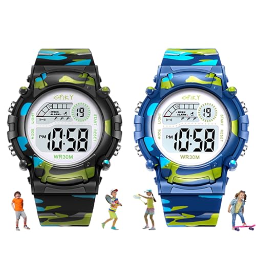 Image of SPIKY Round Digital Sports Watch for Kids | Military, Camouflage Design | Multifunctional & Luminous Display | 30M Water Resistant | Best Birthday Gift Wrist Watches for Boys & Girls | Age 2-12 Years