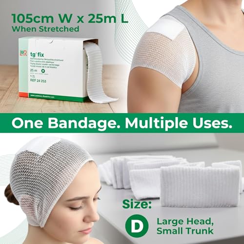 Image of Lohmann & Rauscher tg Fix Net Tubular Bandage, Elastic Net Wound Dressing, Bandage Retainer for Small Extremities, Size D (105cm Wide x 25m Long When Stretched)
