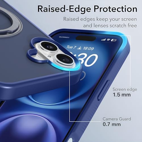Image of eller sante Astros Magpro Back Cover Case for iPhone 16 Plus with Magnetic Ring Metal Kickstand Camera Screen Protector TPU Shockproof 10ft Drop Protection Compatible with Mag-Safe- Blue