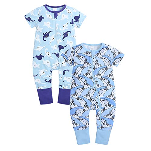 Image of ZFTTZYMX 2-Pack Baby 1Piece Graphic Zipper Romper Infant Boy Girl Cotton Onesies Short Sleeve Pajamas