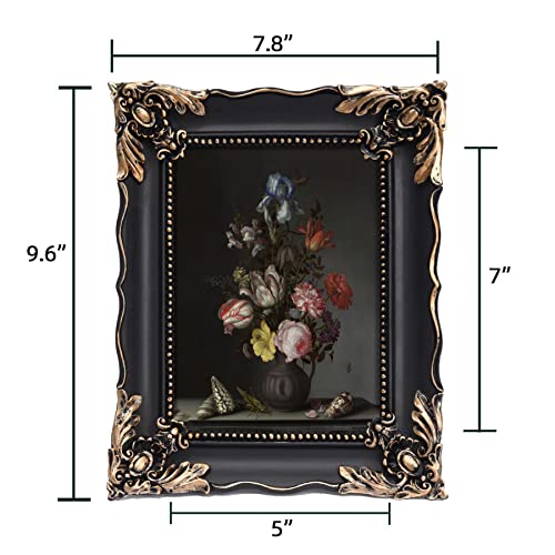 Image of Saysmile 5x7 Vintage Picture Frame with Embossed Flower Design, Black Ornate Frame for 5x7 Pictures, Hand-Crafted Resin Antique Frames for Tabletop & Wall Hanging, Home Decor (Black)