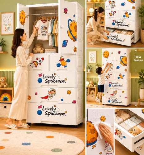 Image of HIWARE Premium Modular Wardrobe for Bedroom, Kids Room and Home | Spacious Clothes Storage Cabinet with Drawers and Shelves | Modern Stylish Design, Heavy Duty, Multiuse Organizer - 18142-Astronut