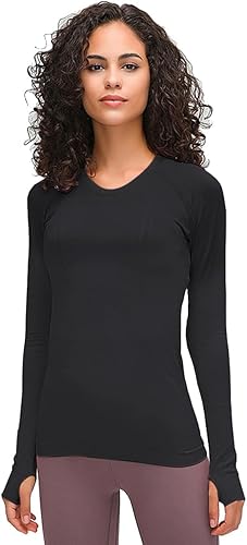 Miniatura 5 de Camiseta sin costuras para mujer, de manga larga, perfecta para yoga, gimnasio, para deportes y fitness, ajuste entallado
