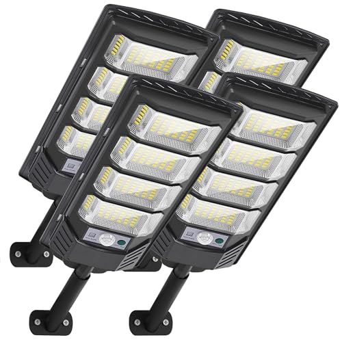 Image of Solar Street Light, 5W Solar Panel, 2600 mAh Battery, 192 LED Beads, Energy Saving, Remote Control (4-Pack)
