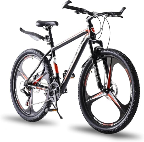 Image of LSBIKE 24/26/27.5 Inch Mountain Bike 21 Speed Drivetrain Bike Mountain Bicycle for Adult 3/10 Spoke Wheels bicycle Men Dual Suspension Hardtail Bike Women Sport Cycling (Black red, 26inch)