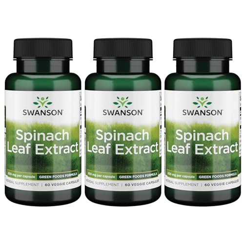 Swanson Spinach Leaf Extract - Herbal Supplement Promoting Overall Health - Green Foods Formula w/Beneficial Thylakoids '&' Chlorophyll - (60 Veggie Capsules, 650mg Each) 3 Pack