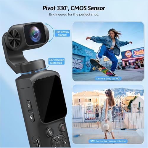 4K Pocket Vlogging Camera,75MP Handheld Camcorder with 330° Rotating Lens & Face Tracking,WiFi and Autofocus,3-Axis Stabilizer,1.72" Touch Screen, for Travel,Vloggers and YouTube (black-128G) - 3