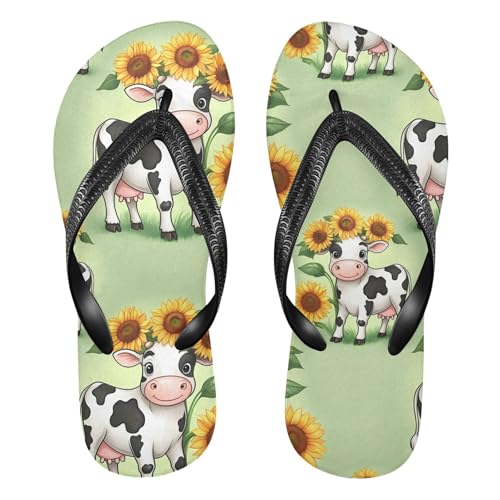 Burbuja Sunflower Cow Flip Flops for Women Men, Soft Thong Sandals Rubber Slippers for Pool Beach Essentials