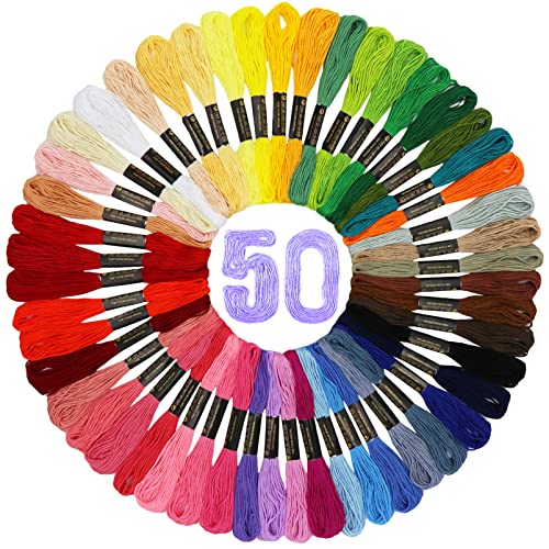 Embroidery Floss Set 50 Skeins Rainbow Color Cross Stitch Threads Sewing Embroidery Starter Kit for Beginners DIY Crafts