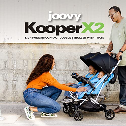 Image of Joovy Kooper X2 Double Stroller, Lightweight Travel Stroller, Compact Fold with Tray, Glacier