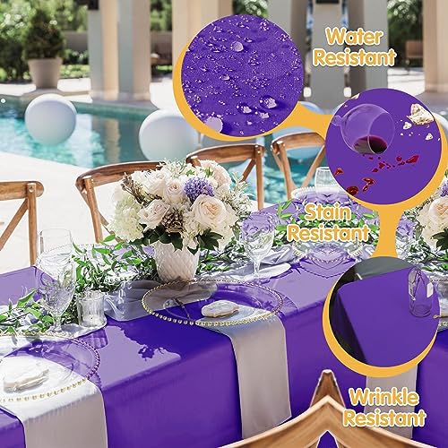 Image of BRILLMAX 10 Pack Purple Tablecloths 70 x 120 Inch for 6ft & 8ft Rectangle Tables - 150 GSM Polyester Fabric, Universal Fit, Water, Stain & Wrinkle Resistant Cloth Cover for Wedding Banquet Dining