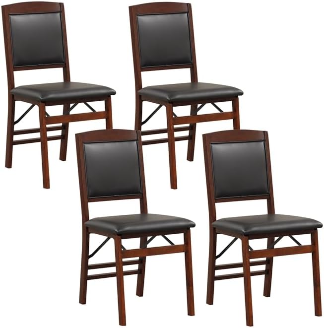 Miniatura 3 de ERGOMASTER Juego de 4 sillas plegables de comedor, sillas plegables con asiento acolchado, madera de goma maciza, respaldo acolchado