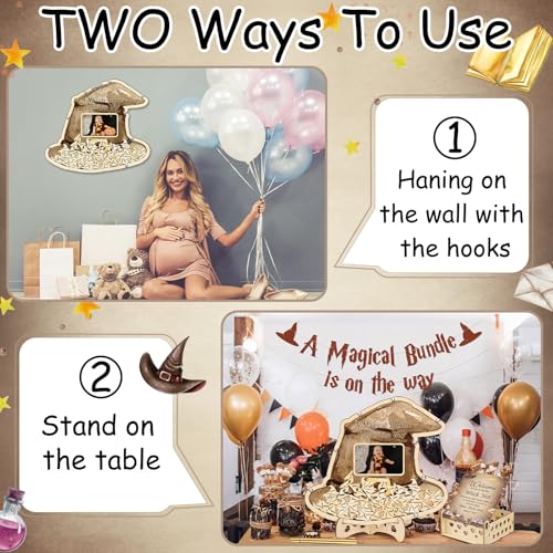 Image of Wenqik 63 Pcs Magical Wizard Baby Shower Guest Book Alternatives Set Baby Shower Decorations with Photo Frame Sonogram Frame Keepsake 60 Wood Slices Guest Book for Birthday