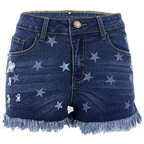 Rousese Star Jean Shorts For Women Teen Girl Cute Ripped Frayed Hem Denim Shorts With Pockets, Blue-02 #TOP3