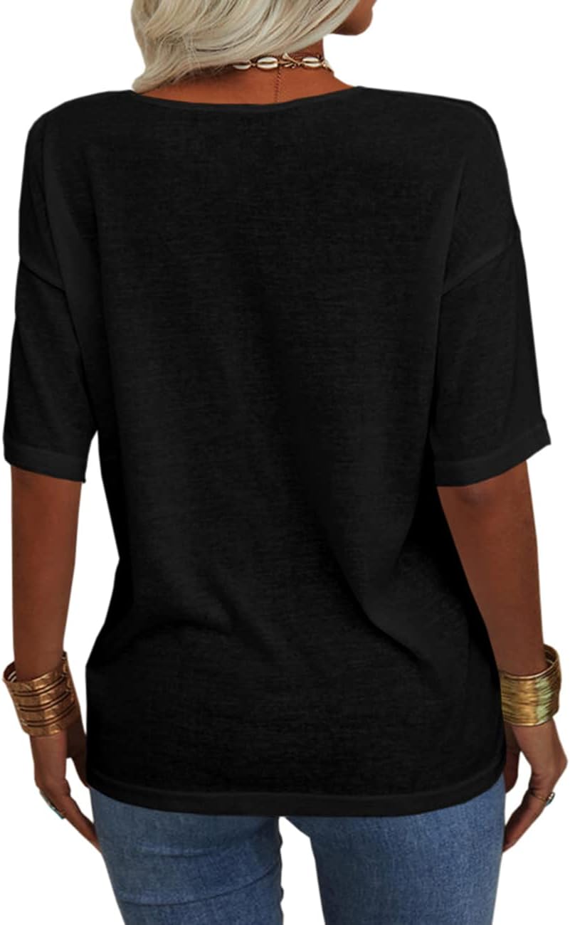 Tankaneo Women's Summer Fashion V-Neck Half Sleeves T Shirt Solid Casual Loose Basic Tunics Tops - Image 4