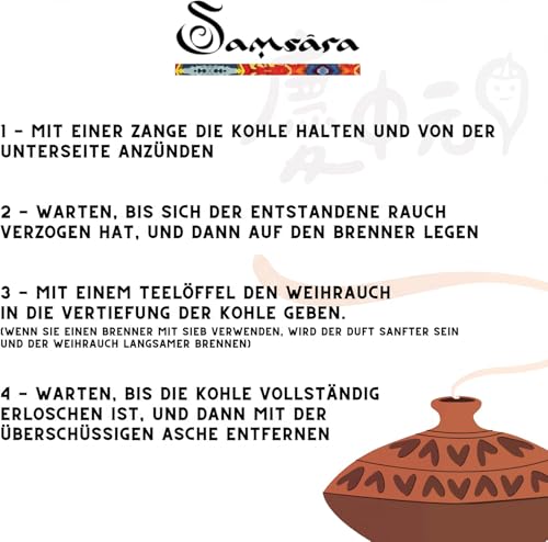 Räucherkohle - Ungiftige pflanzliche Kohlen aus Holz für Weihrauch aus Körnern, Harzen und Blättern, 100% natürlich, schnell entzündbar, 33 mm, 50/60 min - 50 Kohlestifte