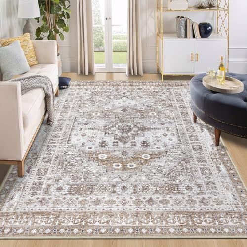 Capslpad Alfombras lavables para sala de estar, 160 x 230 cm, envejecidas, vintage, antideslizantes, tradicionales, orientales, para dormitorio, alfombra de suelo de pelo bajo, alfombra fina para
