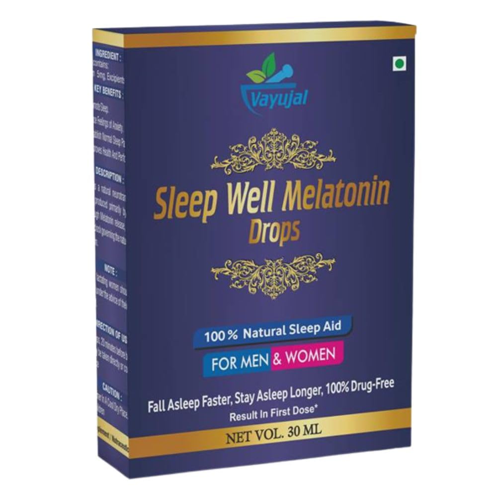 Melatonin Sleep Drops 30ml (Pack of 1) - Vayujal Sleep Support for Deep Sleep, Stress & Anxiety Relief | Natural Supplements for Sleep, Immunity & Antioxidant Support