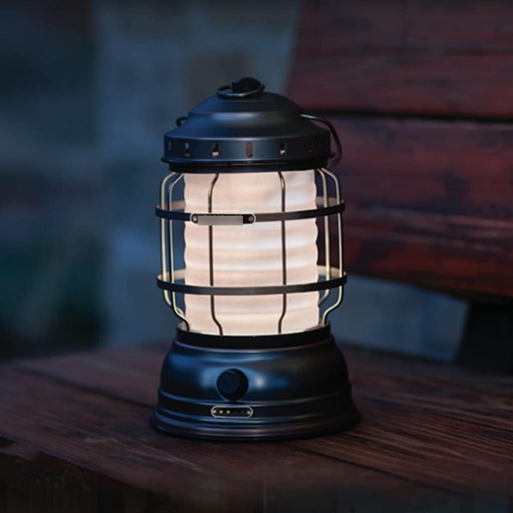 Lampa kempingowa do oświetlenia namiotu, Latarka kempingowa, interfejs USB, latarka kempingowa LED z ładowaniem retro(Black)