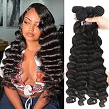 Aopusi Loose Deep Curly Human Hair 4 Bundles (12 14 16 18 Inch)100% Unprocessed Brazilian Loose Deep Wave Human Hair Weaves Remy Virgin Hair Weft for Black Women Natural Color