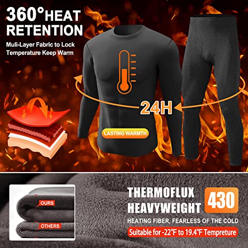 Mrignt Thermal Underwear For Men, Heavyweight Long Johns Set Ultra Soft Lined Warm Base Layer Top And Bottom For Extreme Cold Weather Black #TOP3