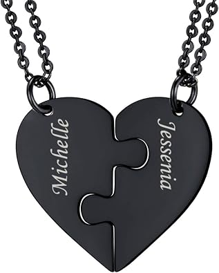 U7 BFF Necklace for 2/3/4/5/6 Women Girls Stainless Steel Personalized Family/Sibling/Friendship Jewelry Set Custom Best Friend Name Engrave Heart Puzzle Matching Pendant Necklaces