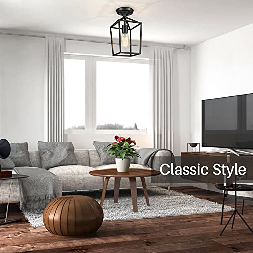 Farmhouse Semi Flush Mount Ceiling Light Fixtures For Hallway, Rustic Close To Ceiling Light For Entryway Kitchen Island, Industrial Black Ceiling Lighting For Foyer Dining Room Laundry Porch, 2 Packs #TOP6
