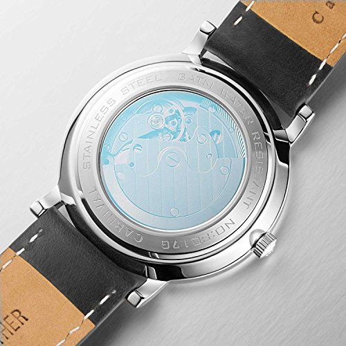 Image of MASTOP Mens Ultra-Thin White Dial Watches Leather Strap Fashion Waterproof High End Automatic Mechanical Watch