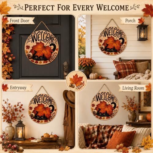 Image of Fall Decor - Autumn Welcome Sign for Front Door | Thanksgiving Decorations