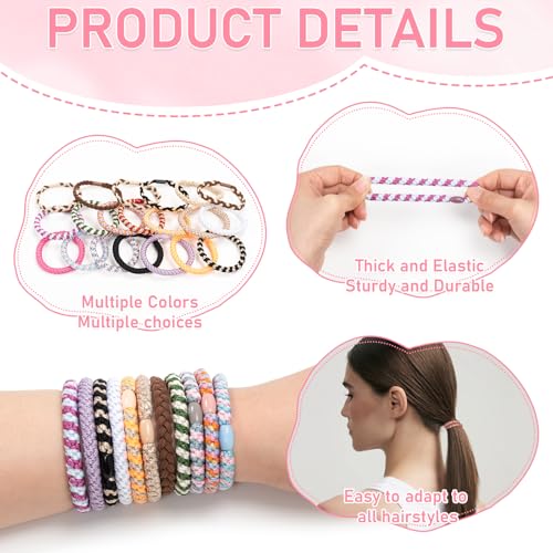 kknekkis Haargummis für Damen, 20 Stück, originelle Haargummis für dickes lockiges Haar, mehrfarbig, Pferdeschwanz-Haargummis