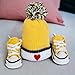 Hand-Knitted Gender-Neutral Yellow Baby Booties Pom-Pom Beanie Set, Handmade Crochet Organic Newborn Outfit, Soft Sole Crib Shoes, 0-3 3-6 Month