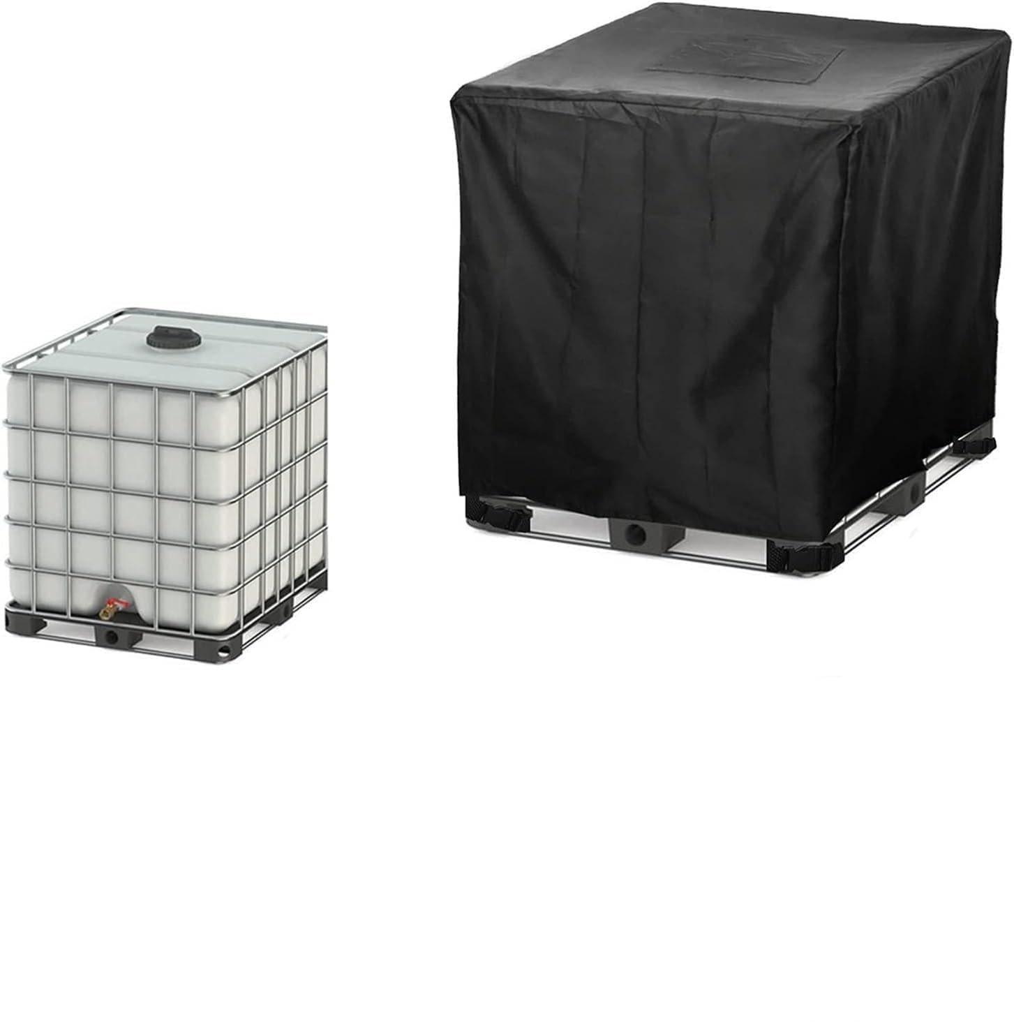 IBC Tote Cover 275/300/330 Gallon, 210D Waterproof Durable Oxford Cloth With Paste Buckle, Protective Weather Shield For Water Tank, Garden Use & Outdoor Storage(Black,350 Gallon)