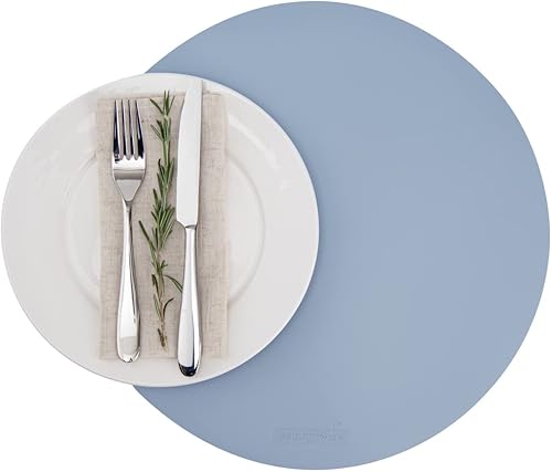 Vista 68 de Mantel individual ovalado de vinilo gris - en relieve - 16 x 12 pulgadas - caja de 6 unidades - Restaurantware