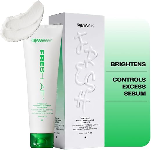Sammmm FRESH-AF Sebum Control &amp; Reducing Face Wash | Niacinamide, Blue Lotus &amp; White Lily | Moisturizing Creamy Foaming Fa...