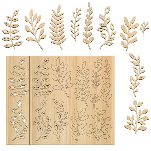 BENECREAT 2 Sets 20pcs Leaves Cut Chipboard Embellishments, 14.5x15.2cm Wooden Leaf Theme Decoration, Branch Leaf Silhouette Cutouts for Card Making and Scrapbooking