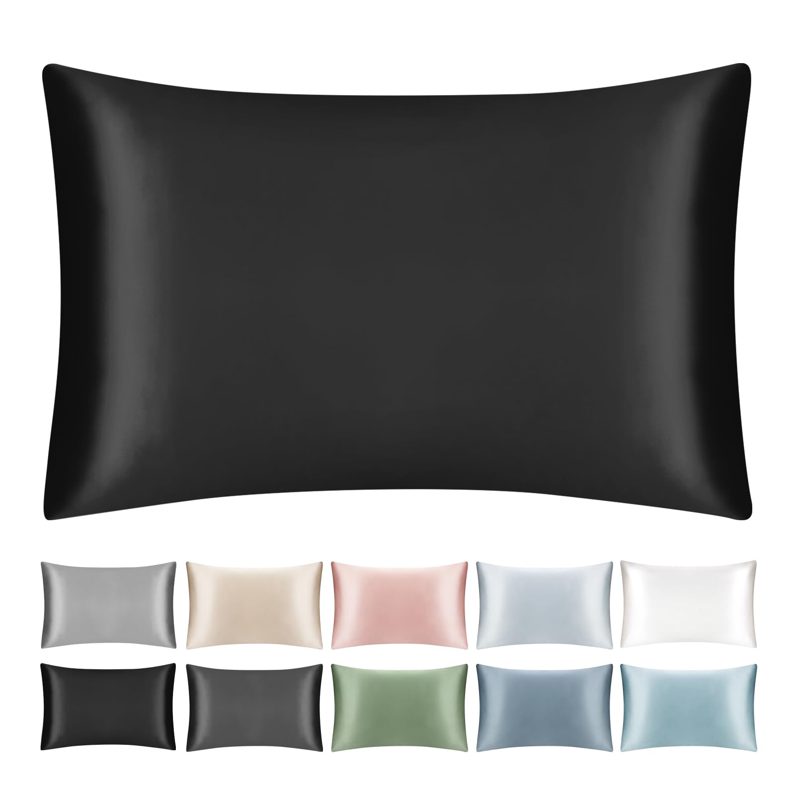 SILKTALE Funda de almohada 100 % seda de morera con cremallera para cabello y piel, funda de almohada grande de seda real con cremallera, grado 6A, 1 unidad, color negro, tamaño Super King, 50 x 90 cm