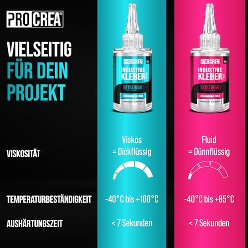 PROCREA® Premium Sekundenkleber (50 g) Ultra Bond extra stark [24 Monate Haltbarkeit & Anti-Austrocknungs-Spitze] Universeller Dickflüssiger Superkleber & Alleskleber in bester Industrie-Qualität