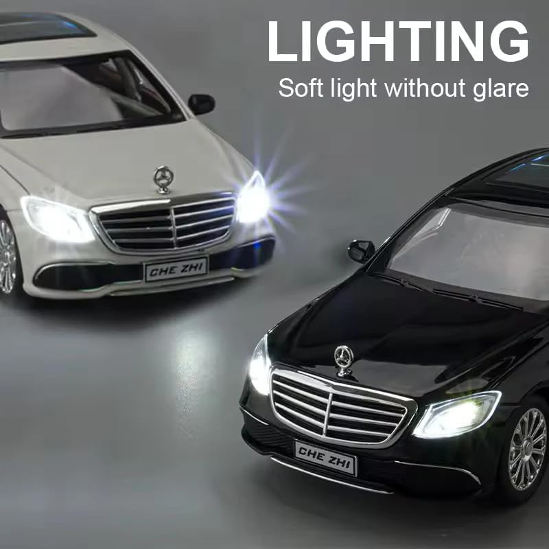 Image of 1:24 Marcedes Benz E300L - White Alloy Diecast Pullback Metal Car Toy with Sound Light & Opening Doors - Great Gift Toy for Kids