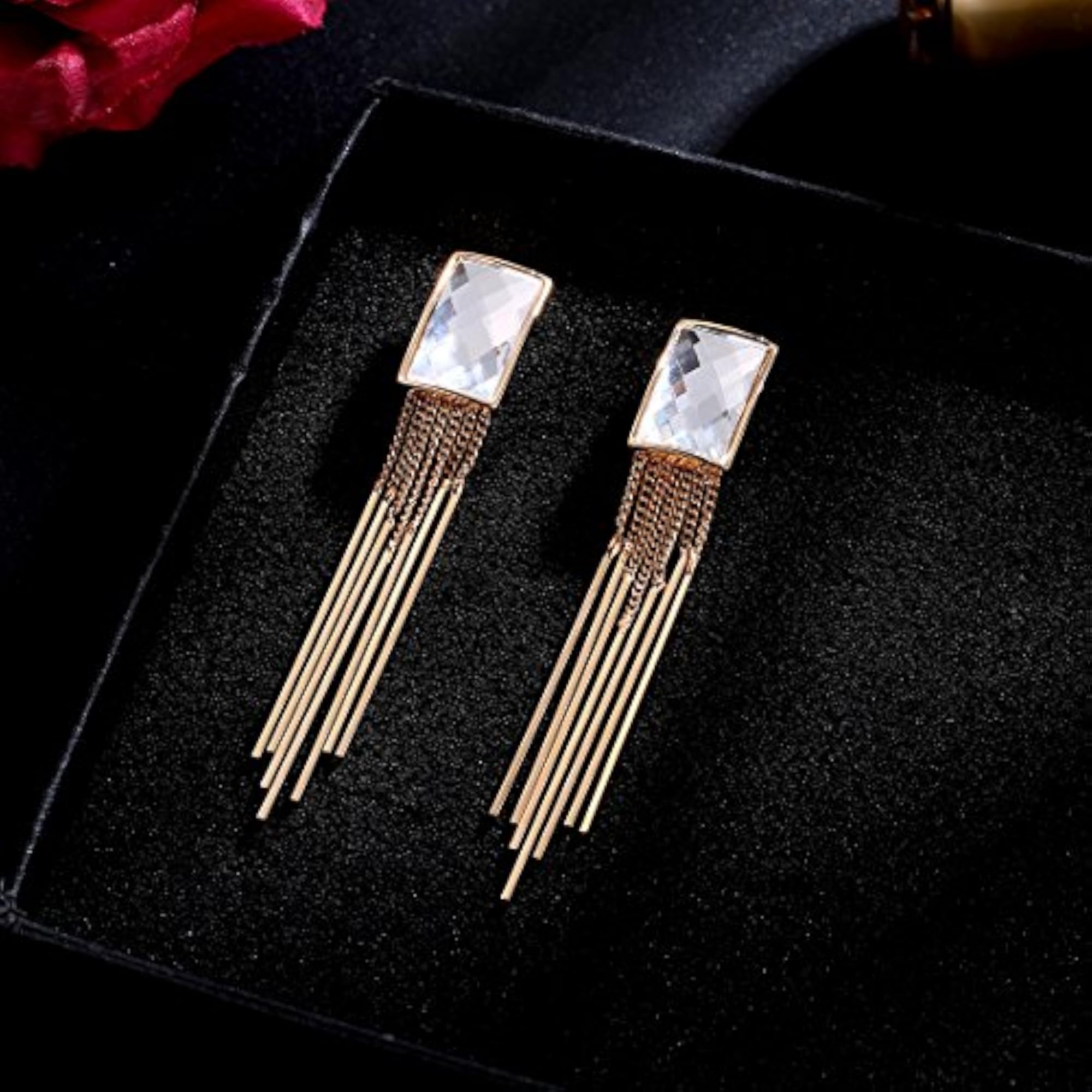 Luxurious Crystal Plated Chain Drop Earrings