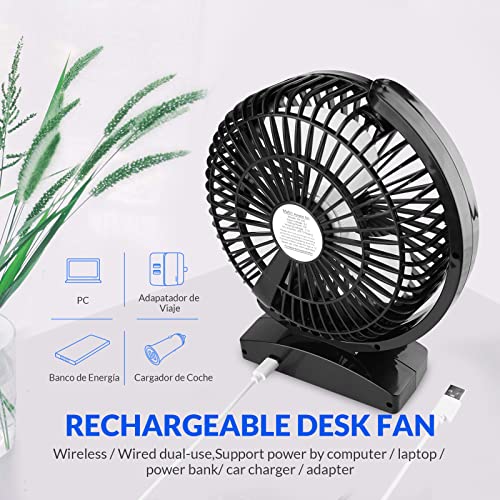mafiti 6.6 Inch USB Desk Fan, Rechargeable Portable Cooling Fan Quiet with 3 Speeds Wind,Desktop Bedroom Mini Fan Table Fans Powerful for Home Office Bedroom Table and Desktop,Black
