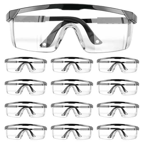 HUKUMA 12 Piezas Gafas de Seguridad, Gafas de Protección Trabajo, gafas de Seguridad Contra el Polvo, Manchas y Agentes Contaminantes