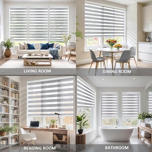 Image of Motorized Zebra Blinds Custom Size Smart Dual Layer Shades for Windows with Remote | Assembled in USA | Electric Day and Night Privacy Light Filtering Rechargeable Quiet Motor Window Shades