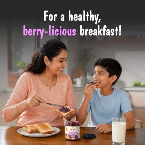 Image of Eatopia Sugar Free Mulberry Honey Jam | 100% Pure & Natural | Healthy Jam for Kids & Adults | No Added Flavours & Preservatives | 70% Real Mulberries | Sweetness from Real Fruits & Honey | Pack of 1 | 240g