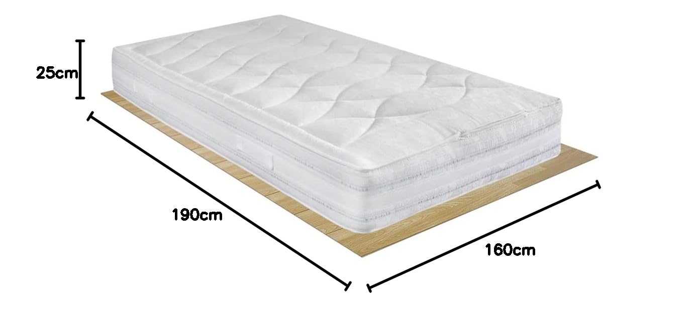 Comprarredo Materasso una piazza e mezza molle Bonnel MESSICO, 120x190x25 cm di altezza, con lato estivo (cotone) e invernale (lana) e fascia traspirante