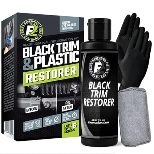 ExoForma Black Trim Restorer - Unique Dye-Infused Formula Lasts 6+ Months - Restores Factory Black to Plastic Trim - Protects Against UV Rays, Helps Conceal Scratches & Scuff Marks - Works in Seconds