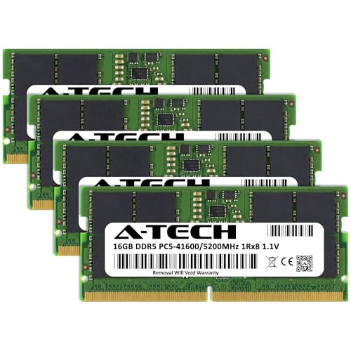 Image of A-Tech 64GB Kit (4x16GB) DDR5 5200MHz PC5-41600 CL42 SODIMM 1Rx8 Single Rank 1.1V Non-ECC Unbuffered SO-DIMM 262-Pin Laptop Computer RAM Memory Upgrade Modules